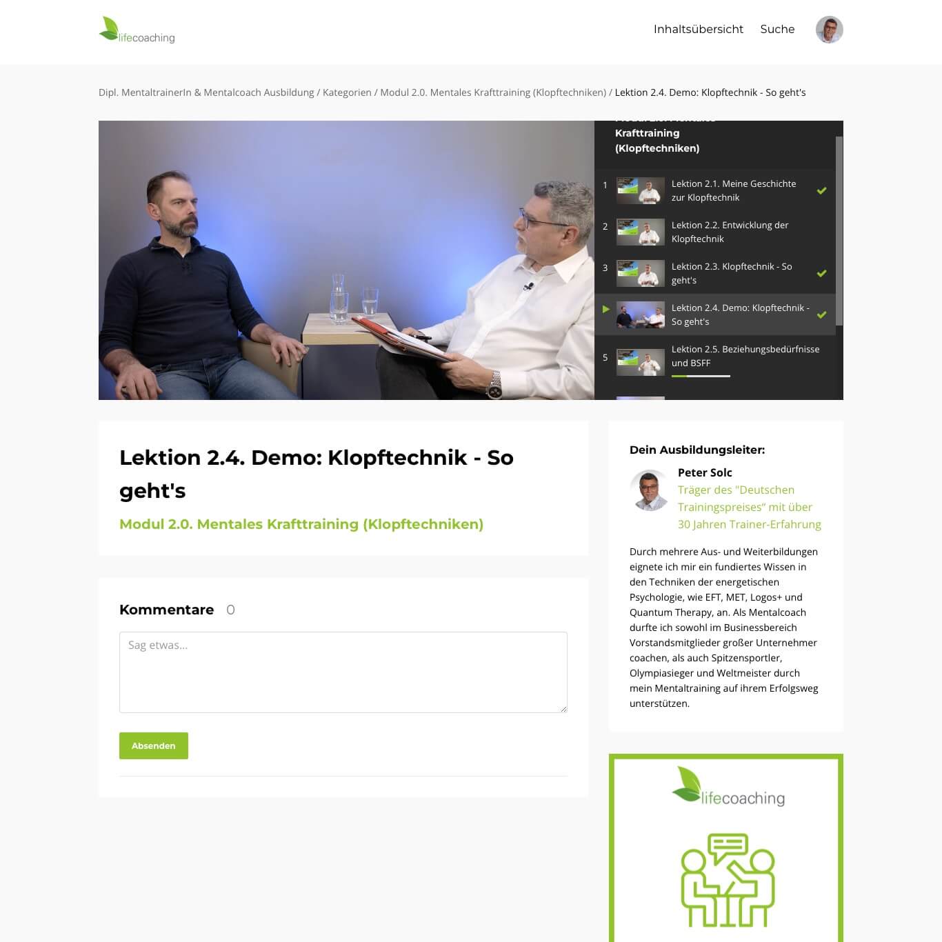 Hier ein DEMO-Video zur Klopftechnik (Coachingsimulation) Natürlich kann man die Videos auch im Vollbildmodus HD betrachten oder am Handy unterwegs.