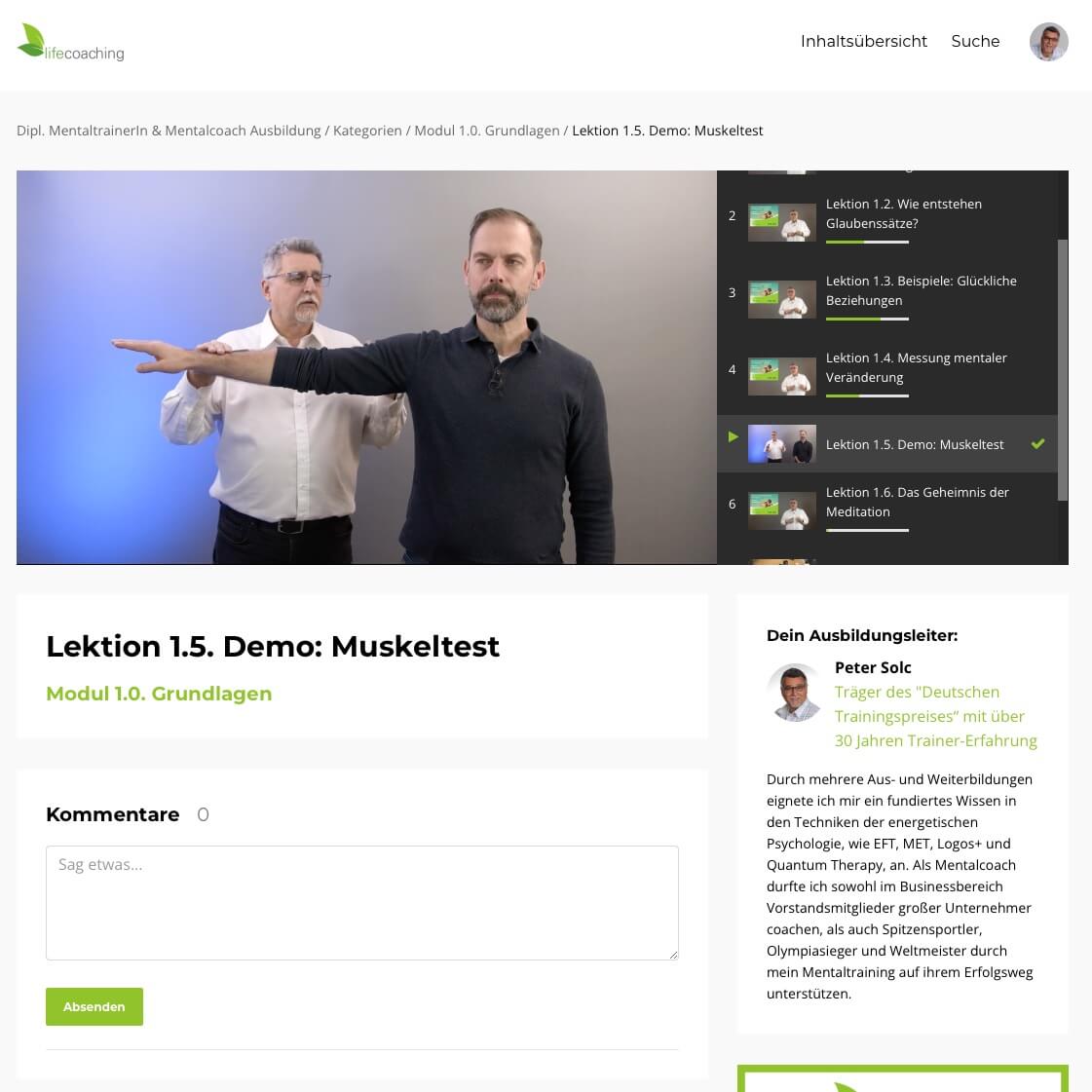 Hier ein DEMO-Video zum Muskeltest (Coachingsimulation) Natürlich kann man die Videos auch im Vollbildmodus HD betrachten oder am Handy unterwegs.