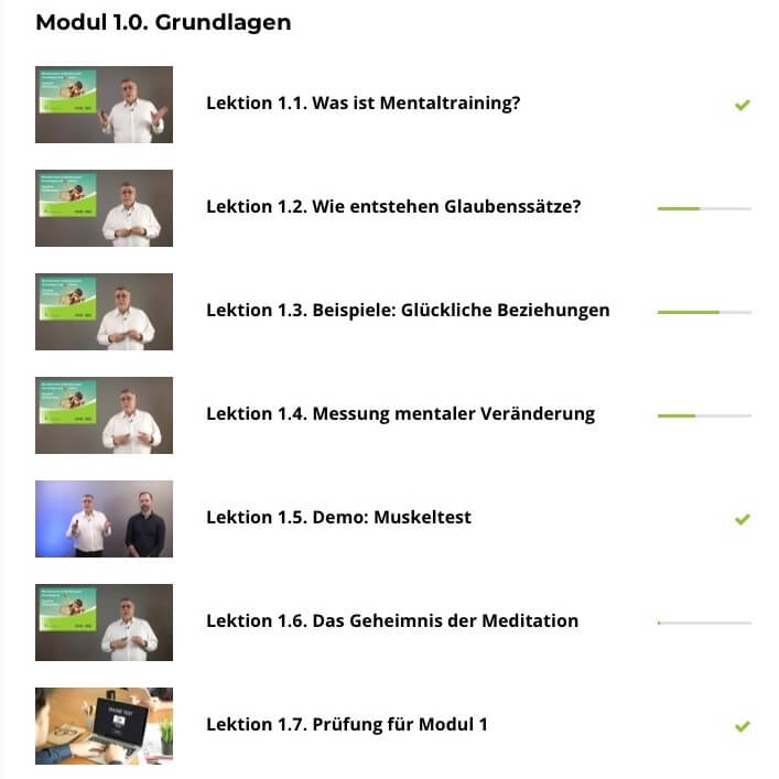 Der Überblick zu Modul 1. "Grundlagen für mentale Techniken"
