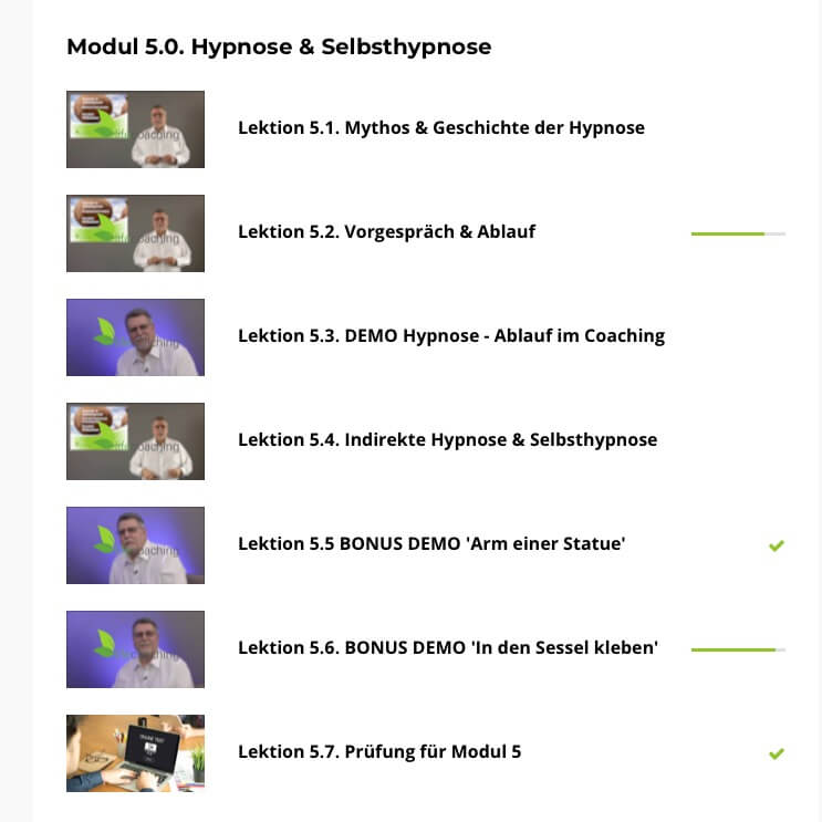 Der Überblick zu Modul 5. "Hypnose & Selbsthypnose"